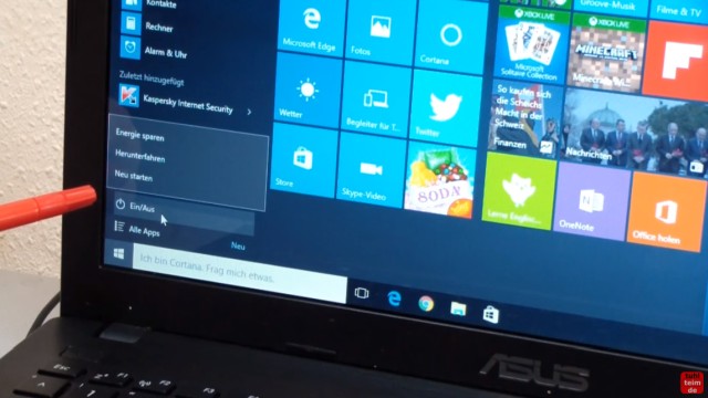 Bios starten Windows 10 - Notebook - ins UEFI BIOS gelangen - es öffnet sich das Menü und hier auf "Ein/Aus" klicken