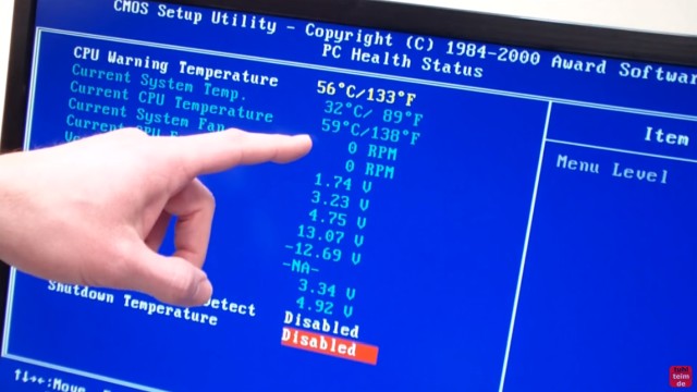 CPU wird zu heiss und überhitzt - PC schaltet sich aus - Temperatur im Bios kontrollieren - Die CPU-Temperatur steigt auf 59° - es ertönt ein Warnsignal