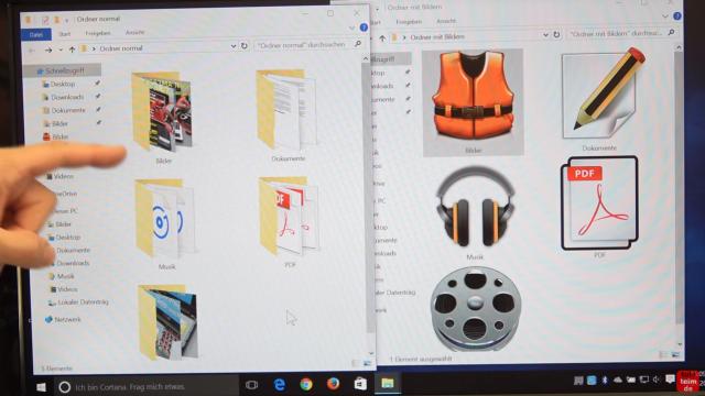 Windows 10 Tuning - Ordnersymbole ändern - eigene Fotos als Icon - Icon Download - Standard Icons (links) - individuelle Icons (rechts)