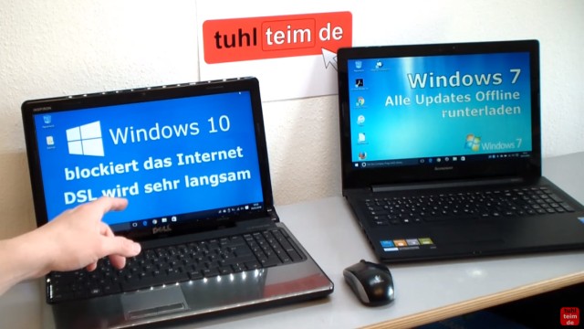 Windows 10 blockiert Internet - DSL langsam - Browser hängt und lädt nicht - wenn Windows 10 (links) Updates runterlädt, dann hängt das Internet auch bei dem Notebook mit Windows 7 (rechts)
