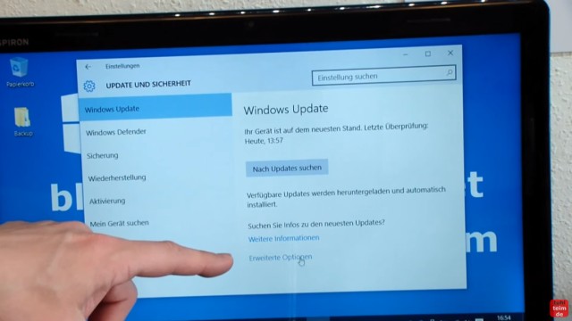Windows 10 blockiert Internet - DSL langsam - Browser hängt und lädt nicht - klickt bei "Windows Update" auf "Erweiterte Optionen"