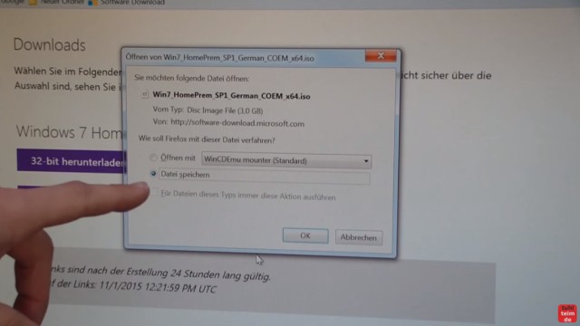 Windows 7 bei Microsoft runterladen - ISO Image Download 32Bit + 64Bit von Microsoft - Win7_HomePrem_SP1_German_COEM_x64.iso Download