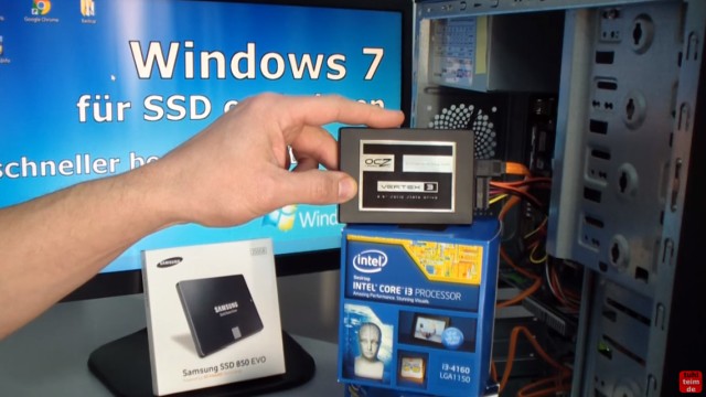 Windows 7 für SSD optimieren und einstellen - Win7 schneller machen und Platz sparen - eine SSD ist als erstes Laufwerk eingebaut