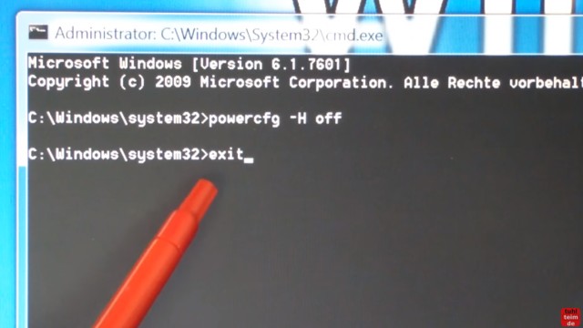Windows 7 für SSD optimieren und einstellen - Win7 schneller machen und Platz sparen - der Ruhezustand wird im Kommandozeileninterpreter cmd.exe ausgeschaltet