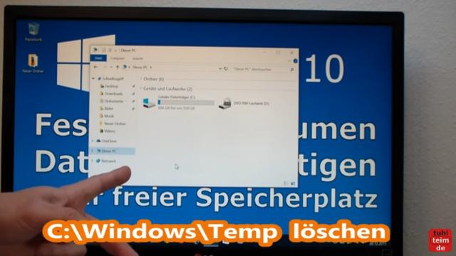 Windows 10 Festplatte aufräumen säubern Datenmüll beseitigen Windows schneller machen - c:\windows\temp - Temporäre Dateien löschen