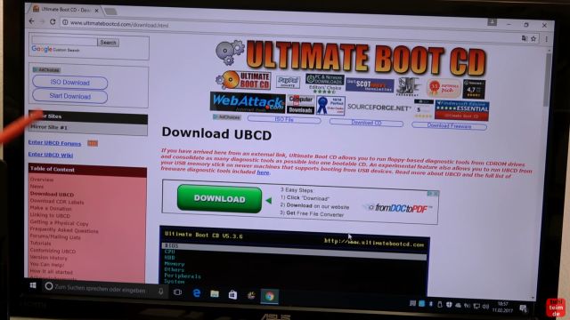 Ultimate Boot CD runterladen auf USB-Stick oder CD - PC oder Laptop testen - UBCD Download - offizielle Seite