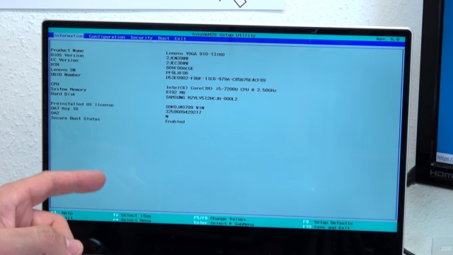 Lenovo Yoga Notebook UEFI Bios einstellen - Windows 10 installieren von USB-Stick - Bios des Lenovo Yoga