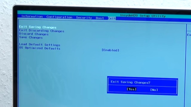 Lenovo Yoga Notebook UEFI Bios einstellen - Windows 10 installieren von USB-Stick - Bios mit "Exit Saving Changes" verlassen