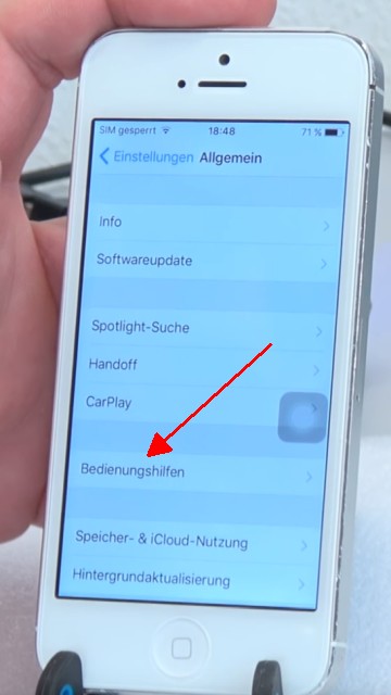 iPhone Knöpfe funktionieren nicht - Home Button + Lautstärke + Ein-Schalter per Software - auf "Bedienungshilfen" tippen