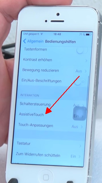 iPhone Knöpfe funktionieren nicht - Home Button + Lautstärke + Ein-Schalter per Software - auf "Assistive Touch" tippen