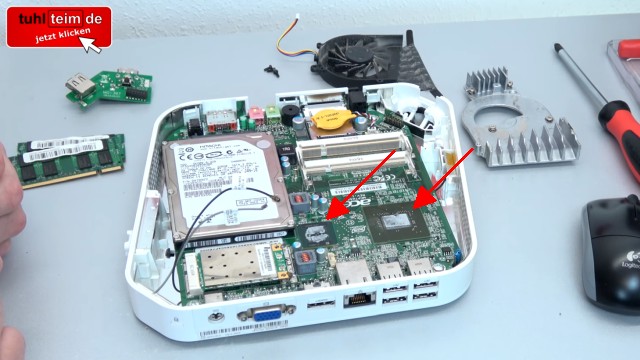Acer Aspire Revo mini PC öffnen + Festplatte SSD ausbauen | Lüfter RAM CMOS - Kühlelement ausbauen - GPU und CPU Wärmeleitpaste