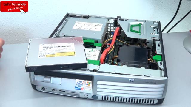 PC Gehäuse Test - Heute gegen Früher - billig und klapprig gegen teuer und solide - Hewlett-Packard Desktop-PC-Gehäuse - DVD ausbauen
