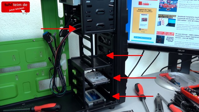 PC zusammenbauen - Schritt für Schritt - eigenen Rechner bauen - Anleitung - SSD und Festplatte einbauen