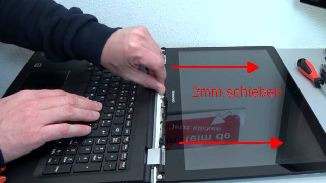 Lenovo Yoga kaum benutzt schon kaputt - Notebook öffnen Akku RAM CMOS Display wechseln - Touchscreen-Display 2mm nach vorne schieben