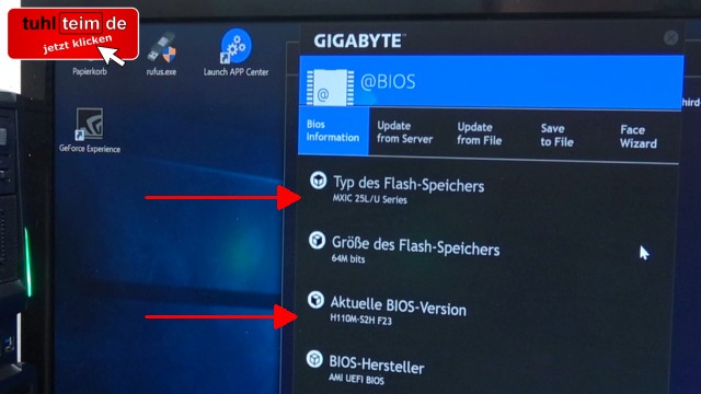 PC Bios Update Flash - UEFI Mainboard aktualisieren | brennen Windows 10 USB-Stick - Bios flashen mit @BIOS von Gigabyte direkt in Windows 10