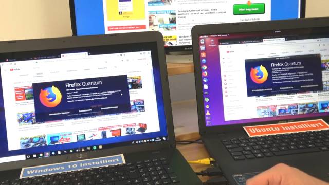Windows 10 gegen Ubuntu 17 Linux Test auf identischen neuen UEFI Notebooks - Firefox Quantum
