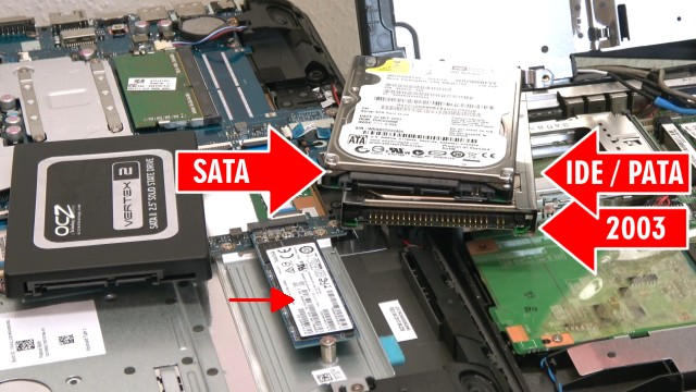 Notebooks aufgeschraubt - Früher gegen Heute - Heizung gegen HighTech - SATA-HDD - IDE-HDD - M.2 SSD