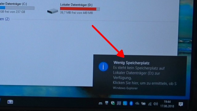 Windows 10 Laufwerk D ist voll - neuer Laufwerksbuchstabe nach Update - Fehlermeldung "Wenig Speicherplatz"