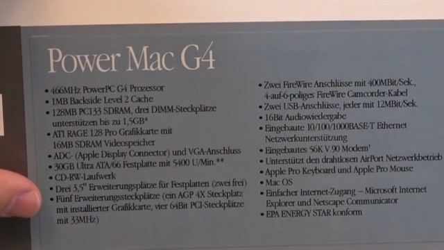 Apple Power Mac G4 für wenig Geld - Mac OS X - Mac OS Classic 9.2.2 - originale Verpackungsbeschriftung