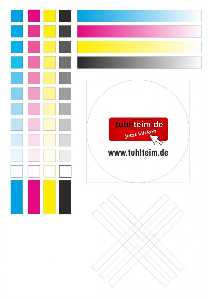 Testseite für Tintenstrahldrucker Druckertest Tuhl Teim DE