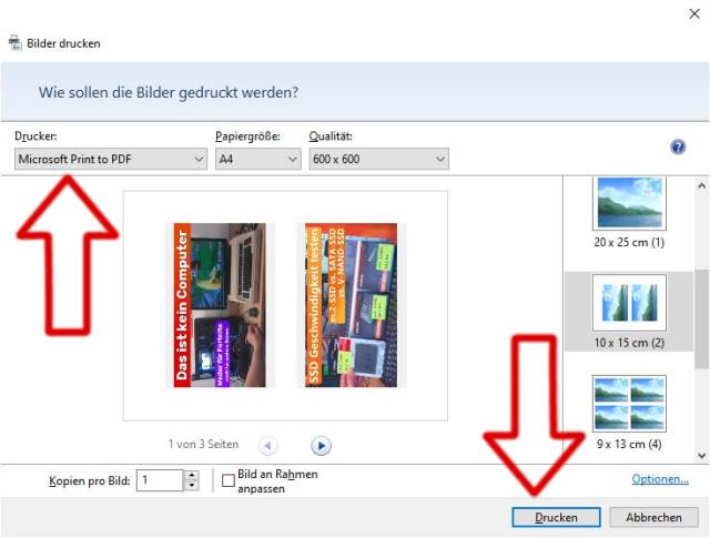 Windows 10 - JPG to PDF - Bilder drucken