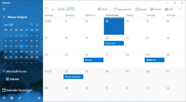 Windows 10 Kalender App - Termin anzeigen