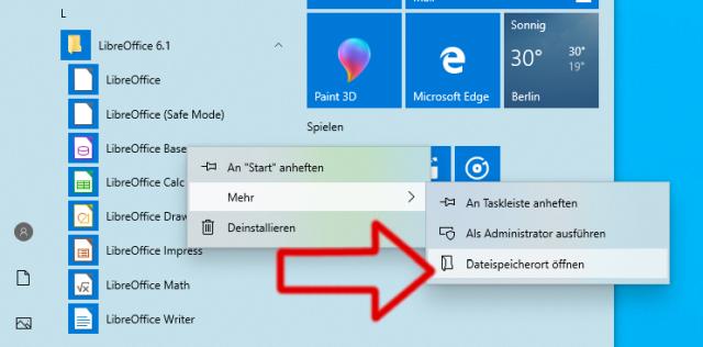 Windows 10 - Dateispeicherort öffnen - Einträge entfernen