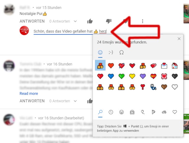 Windows 10 - Emojis per Tastenkombination einfügen - Youtube Kommentare