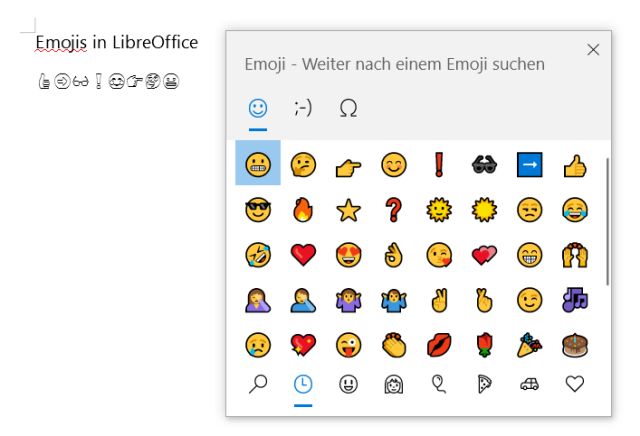 Windows 10 - Emojis per Tastenkombination einfügen - LibreOffice