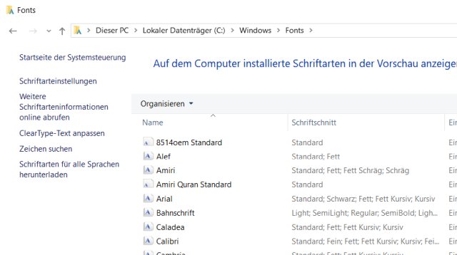 Windows 10 - Ordner Fonts und Schriftarten