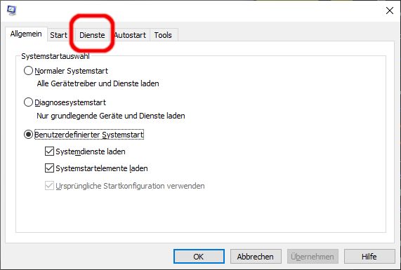 Windows 10 Dienste beim Start deaktivieren - Benutzerdefinierter Systemstart