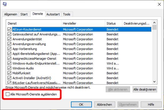 Windows 10 Dienste beim Start deaktivieren - Microsoft Dienste ausblenden