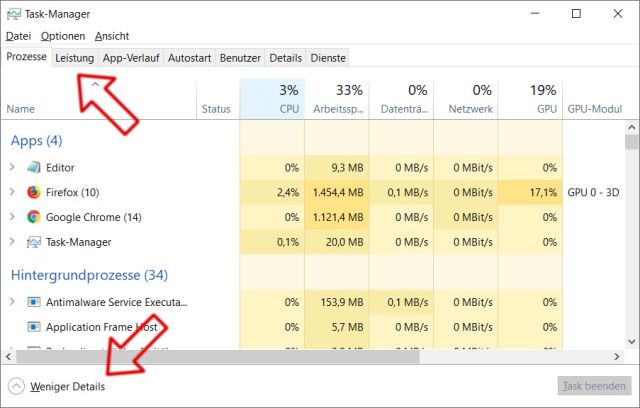 Windows 10 CPU Auslastung anzeigen - Prozesse und Leistung