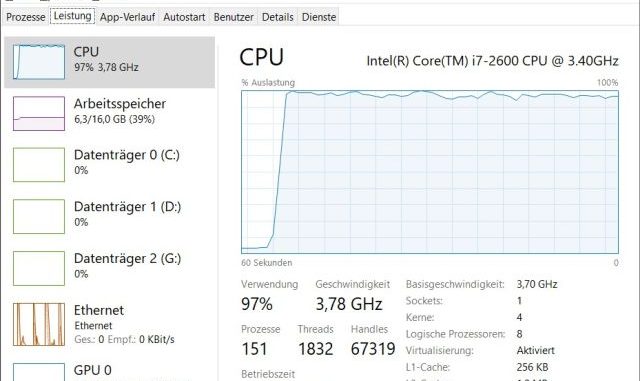 Windows 10 CPU Auslastung anzeigen - hohe Auslastung - Windows wird langsam