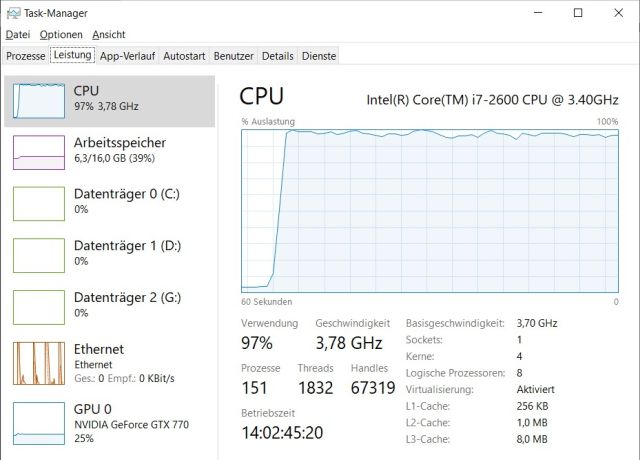 Windows 10 CPU Auslastung anzeigen - hohe Auslastung - Windows wird langsam