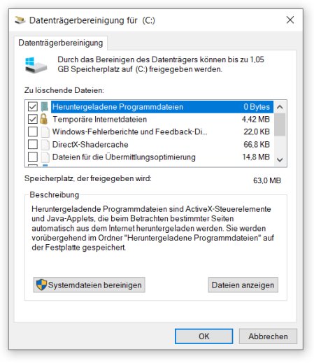 Windows 10 aufräumen und bereinigen - Datenträgerbereinigung