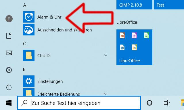 Windows 10 - Alarm und Uhr App starten