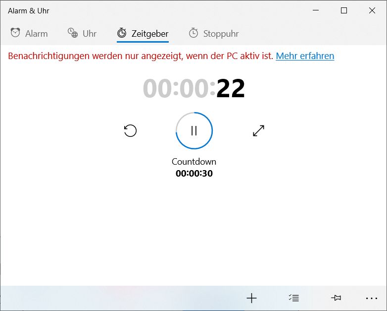Windows 10 Alarm & Uhr - Zeitgeber Countdown starten