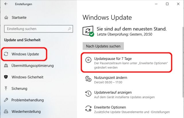 Windows 10 Update pausieren für 365 Tage - Updatepause normal