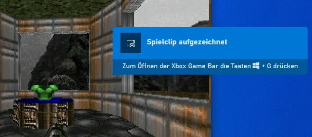 Windows 10 XBox Game Bar - Game Mode - Spielclip aufgezeichnet