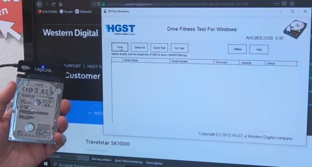 Gefälschte Festplatten gekauft - HGST WinDFT Fitness Test für HDDs