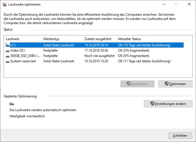 Windows 10 schneller machen - Laufwerke optimieren - SSD und Festplatte