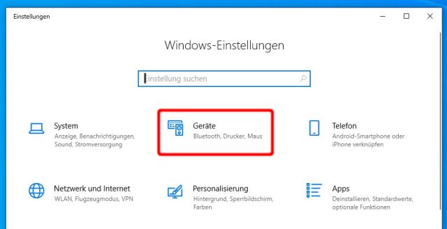 Windows 10 Standarddrucker festlegen - Einstellungen öffnen