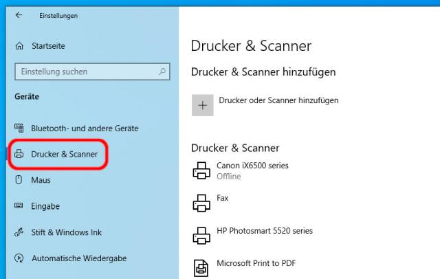 Windows 10 Standarddrucker festlegen - Drucker und Scanner hinzufügen