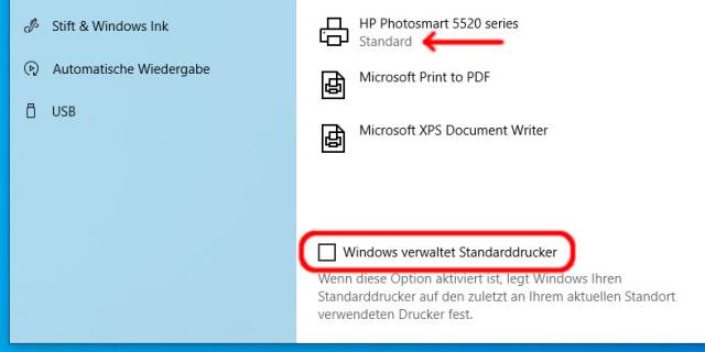 Windows 10 Standarddrucker festlegen - Standarddrucker deaktivieren