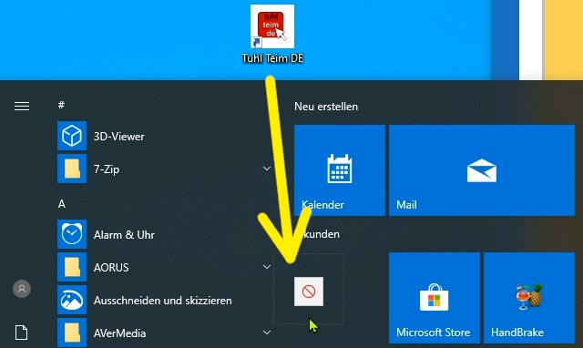 Windows 10 Startmenü Links hinzufügen - Link in Start ziehen funktioniert nicht