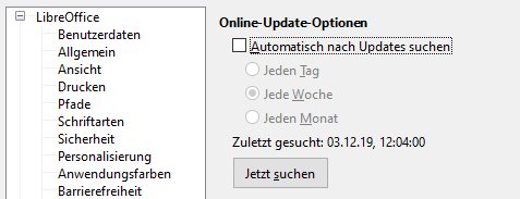 LibreOffice Updates ausschalten - Automatisch nach Updates suchen