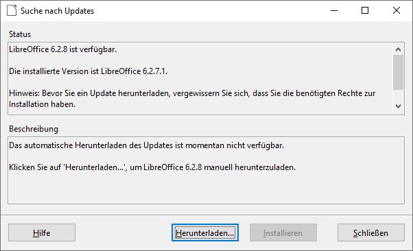 LibreOffice Updates ausschalten - Suche nach Updates