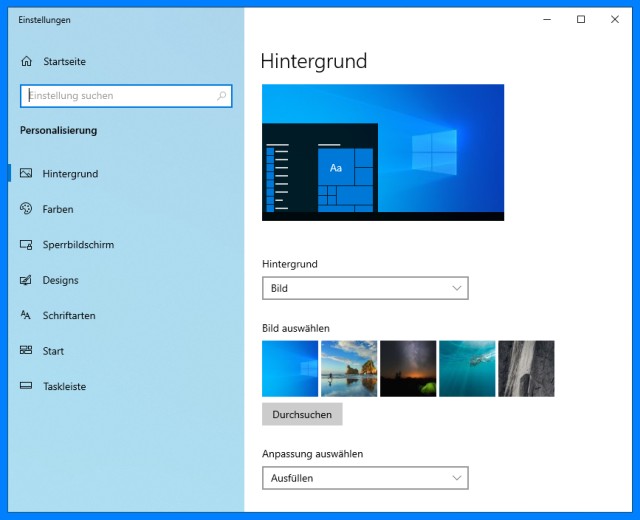 Windows 10 - Hintergrund als Diashow - Bilder wählen