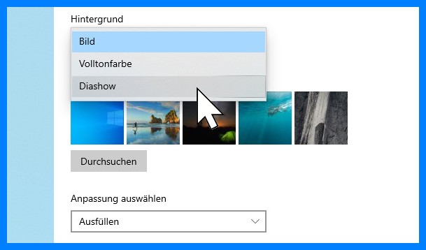 Windows 10 - Hintergrund als Diashow - Bild oder Volltonfarbe
